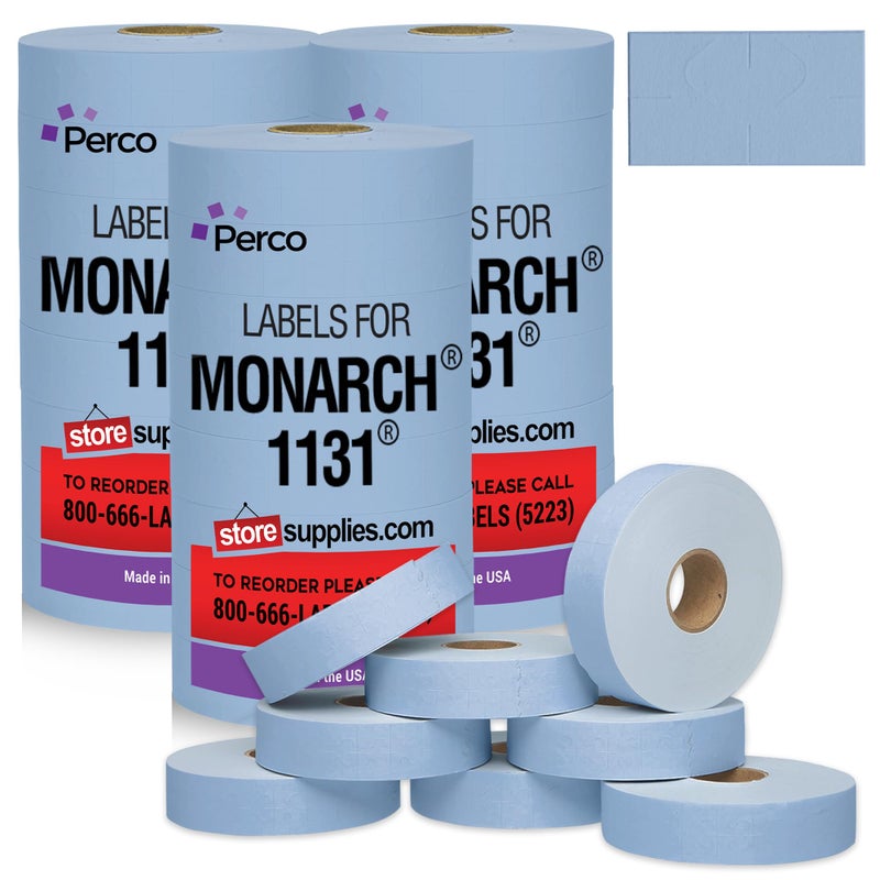 Perco Blue Pricing Labels for Monarch 1131 Price Gun â€“ 3 Sleeves, 24 Rolls Value Pack - 60,000 Price Marking Labels â€“ with Ink Rolls Included - Image 1